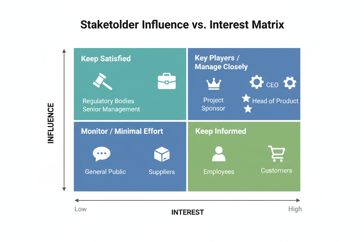 Stakeholder influence vs interest matrix