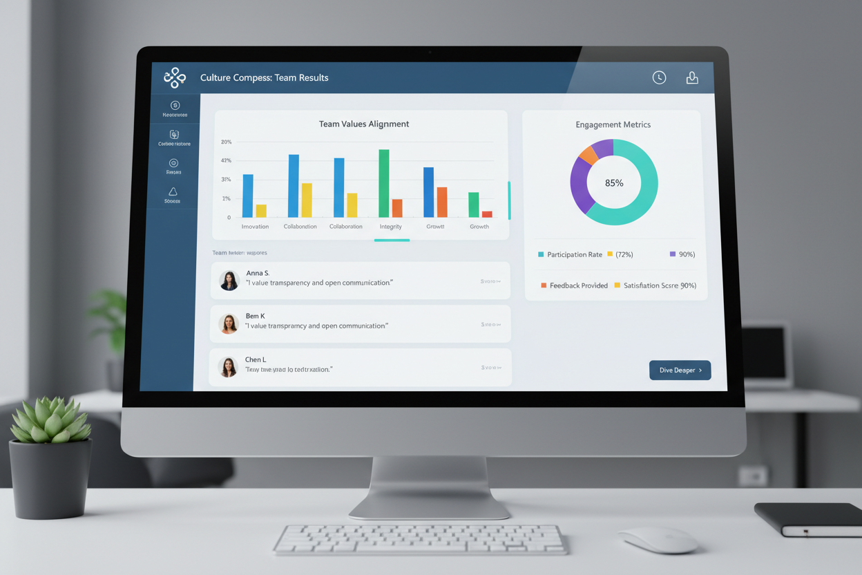 Culture values assessment dashboard with team results