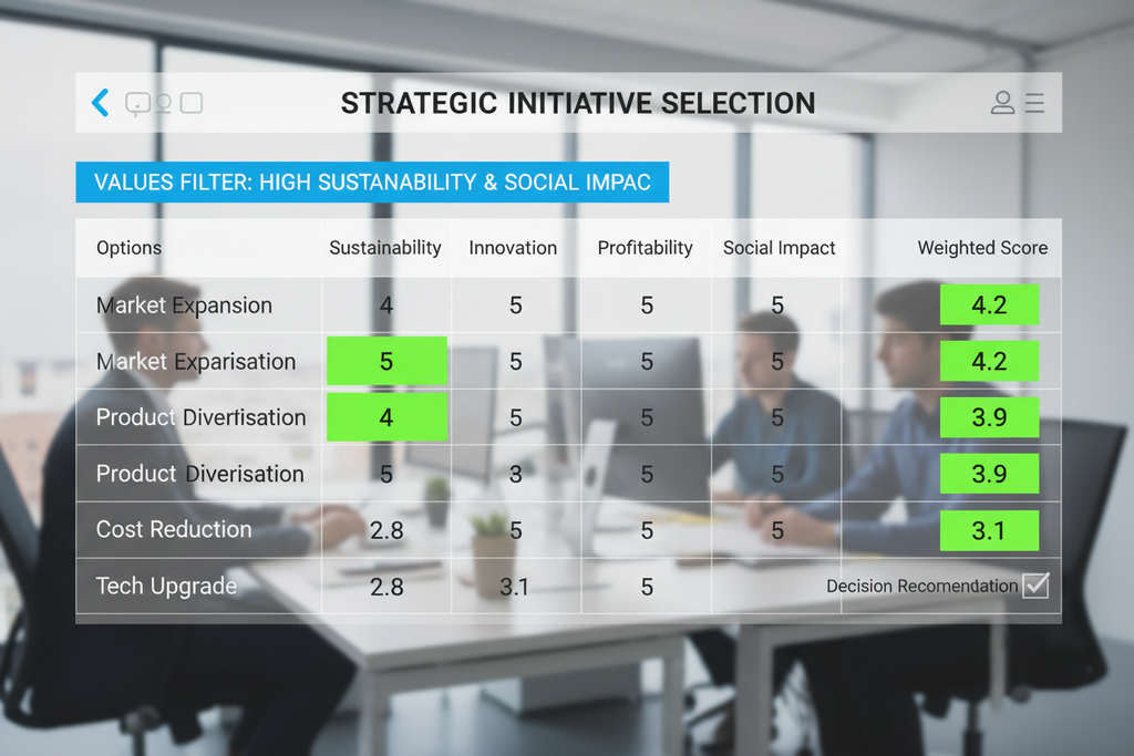 Decision matrix with values filter