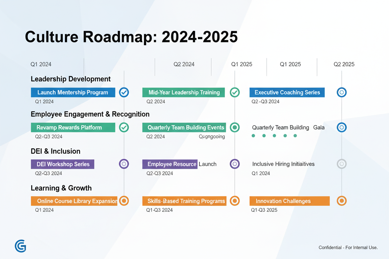 Culture roadmap with priority actions and timeline