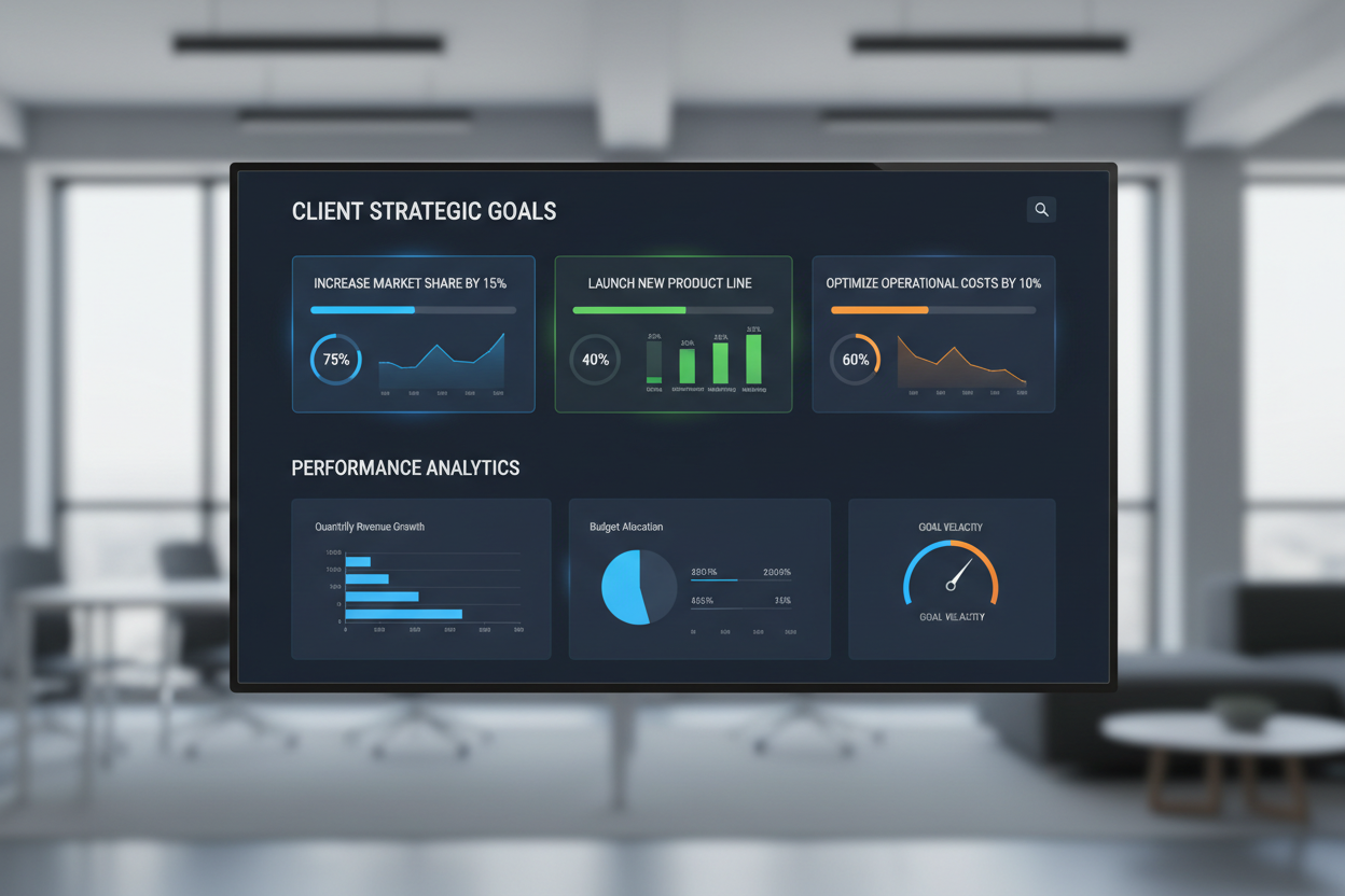 Coaching dashboard with strategic goals and progress metrics