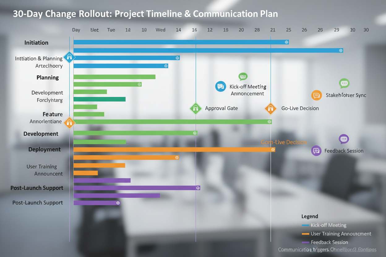 30-day change rollout Gantt chart